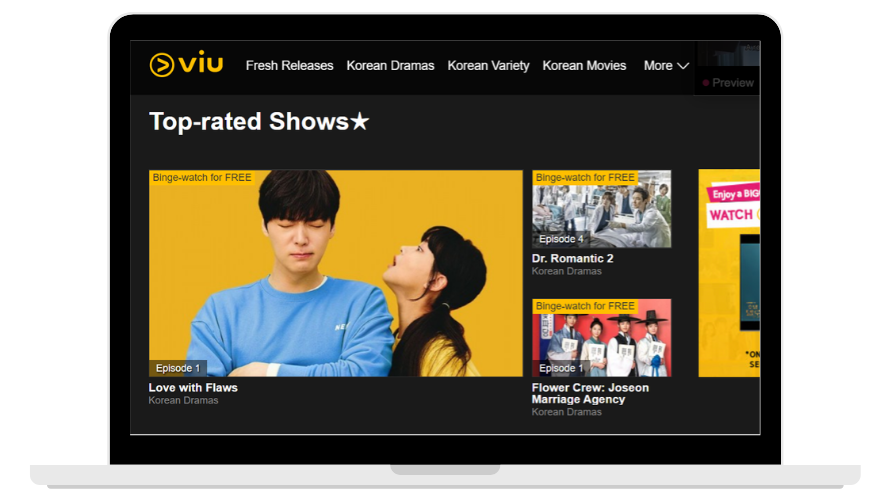 Top Korean drama streaming site - Viu